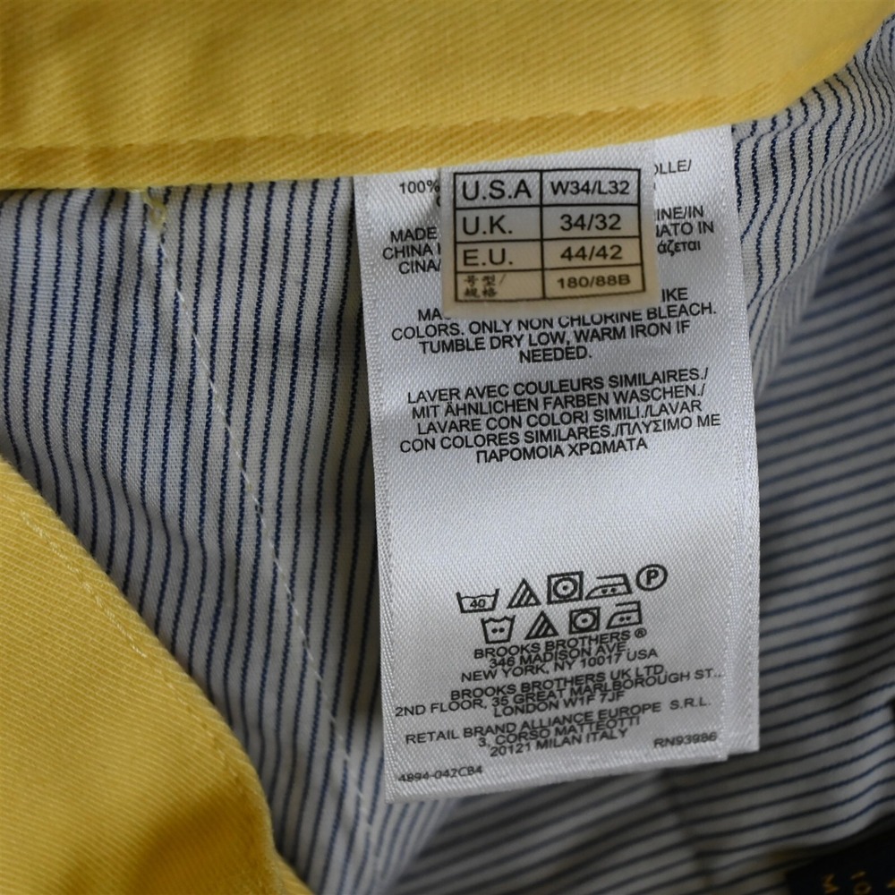 Brooks Brothers 34x32 Yellow 100% Cotton Flat Front 346 Mens Chino Pants - Picture 7 of 9